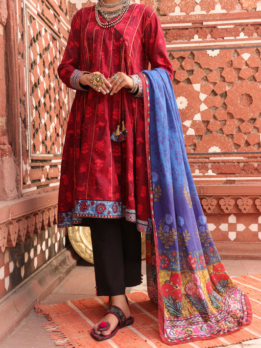 Red Cambric 3 Piece Stitched - AWP-3PS-401