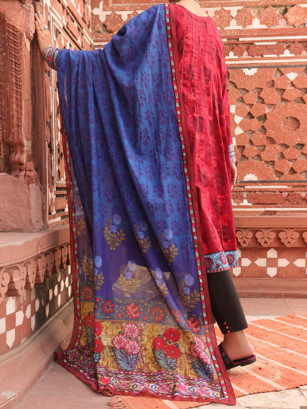 Red Cambric Unstitched 3Pc - AWP-3PS-401