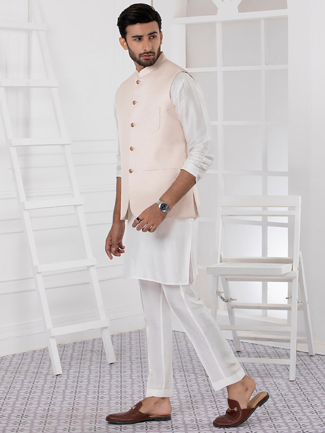 Light Pink Blended Waistcoat - AL-WC-404