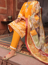 Yellow Cambric Unstitched 3Pc - AWP-3PS-404