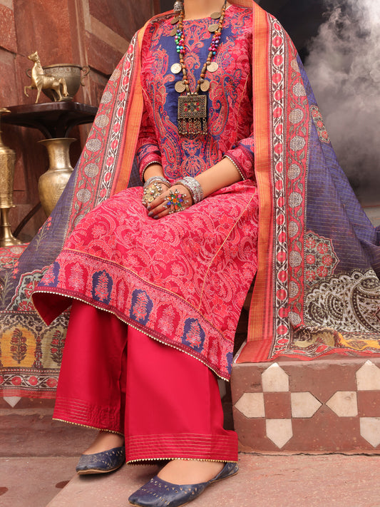 Red Cambric Unstitched 3 Piece - AWP-3PS-406