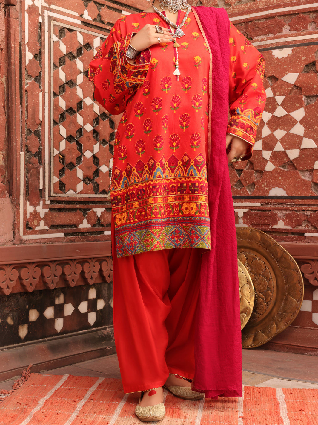 Orange Cambric Unstitched 3Pc - AWP-3PS-408