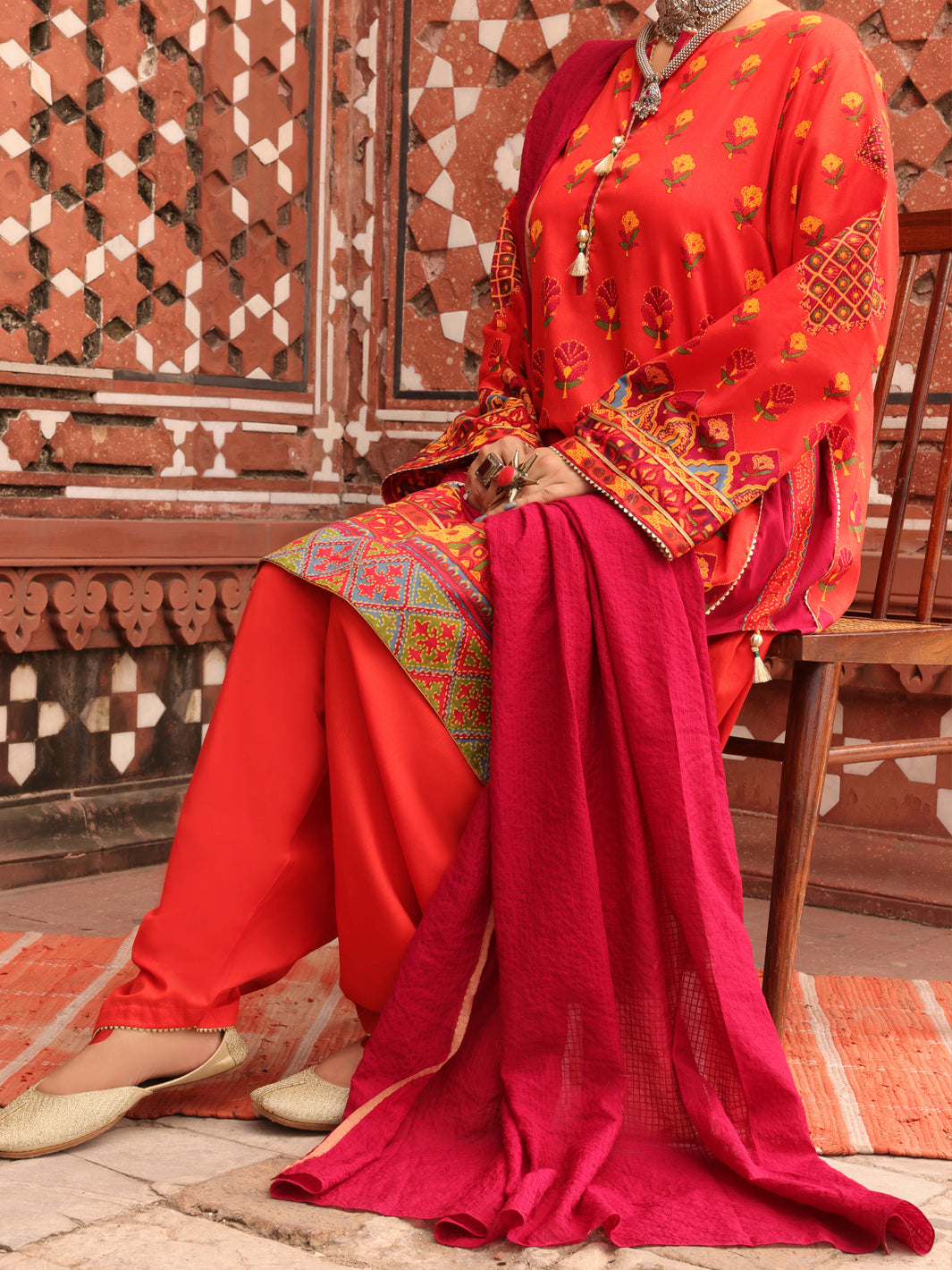 Orange Cambric Unstitched 3Pc - AWP-3PS-408