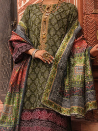Green Cambric Unstitched 3Pc - AWP-3PS-410
