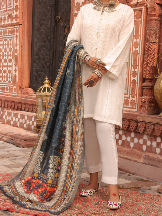 White Cambric 3 Piece Stitched - AWP-3PS-411