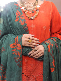 Orange Dobby 3Pc Stitched - AWP-3PS-412