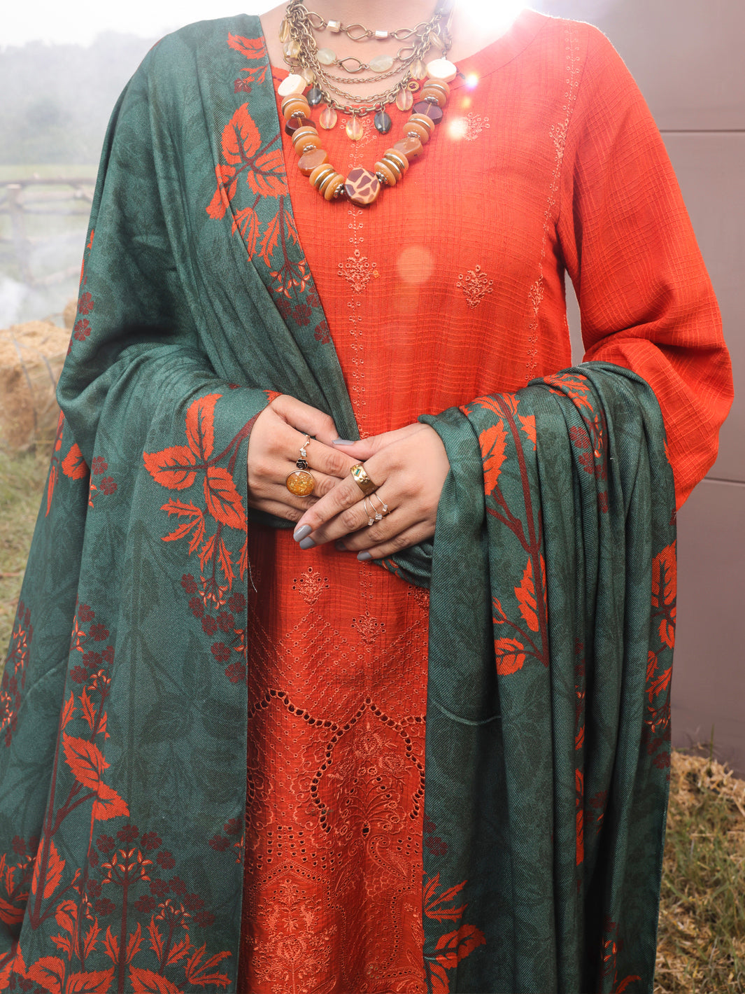 Orange Dobby 3Pc Stitched - AWP-3PS-412