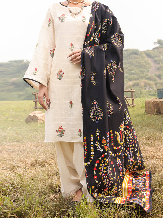 Off White Jacquard Unstitched 3 Piece - AWP-3PS-413
