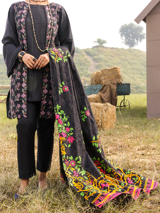 Black Khaddar Unstitched 3 Piece - AWP-3PS-414