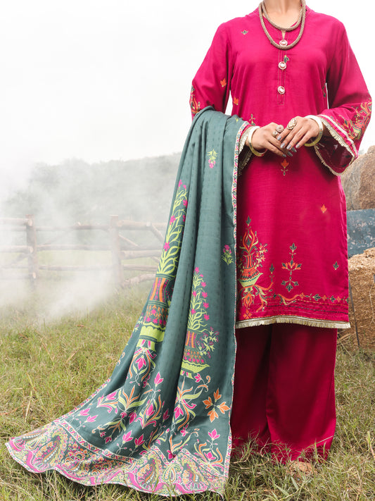 Fuchsia Khaddar 3 Piece Stitched - AWP-3PS-417