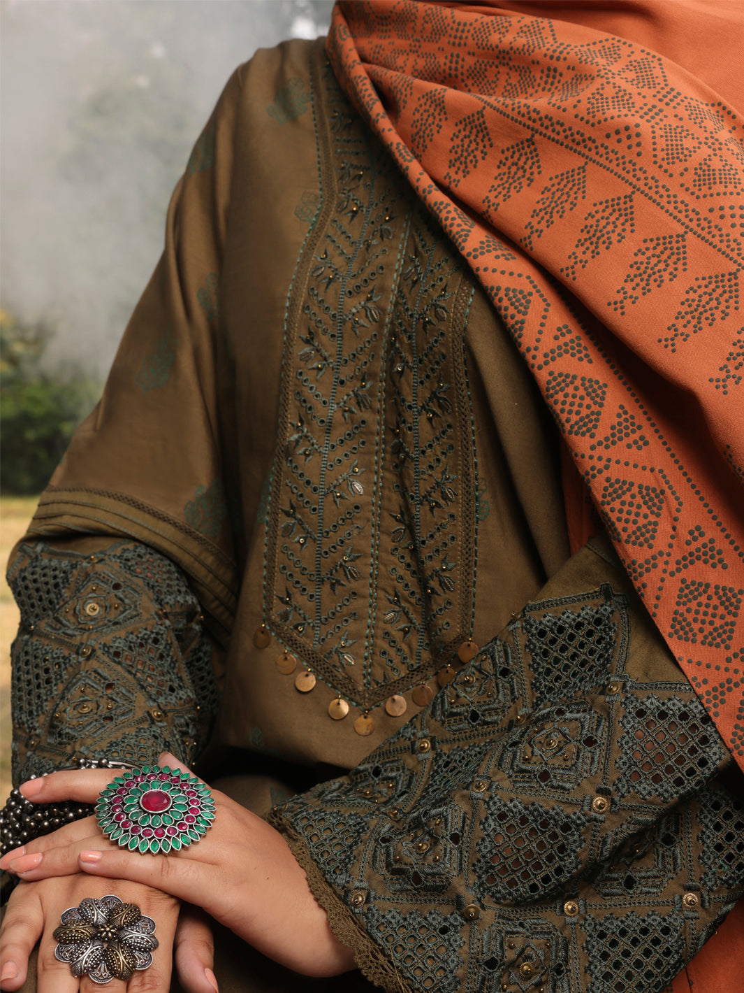 Mehndi Green Cambric 3Pc Stitched - AWP-3PS-418