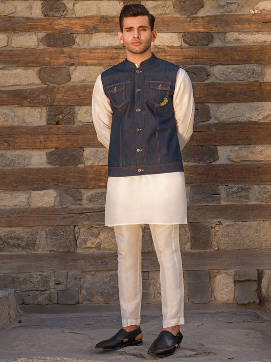 Blue Cotton Waistcoat - AL-WC-419