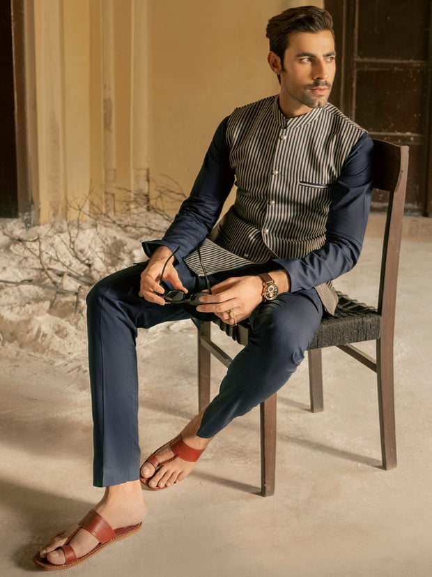 Blue Linen Waistcoat - AL-WC-420