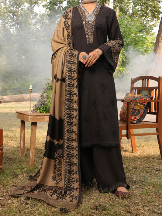 Black Dobby Unstitched 3 Piece - AWP-3PS-421