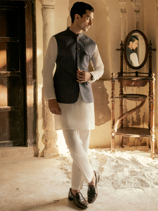 Blue Linen Waistcoat - AL-WC-421