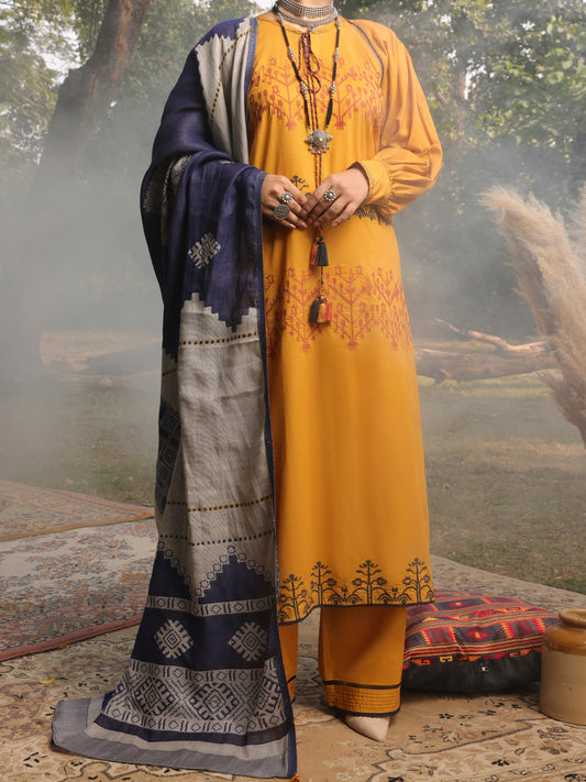 Mustard Cambric Unstitched 3 Piece - AWP-3PS-422