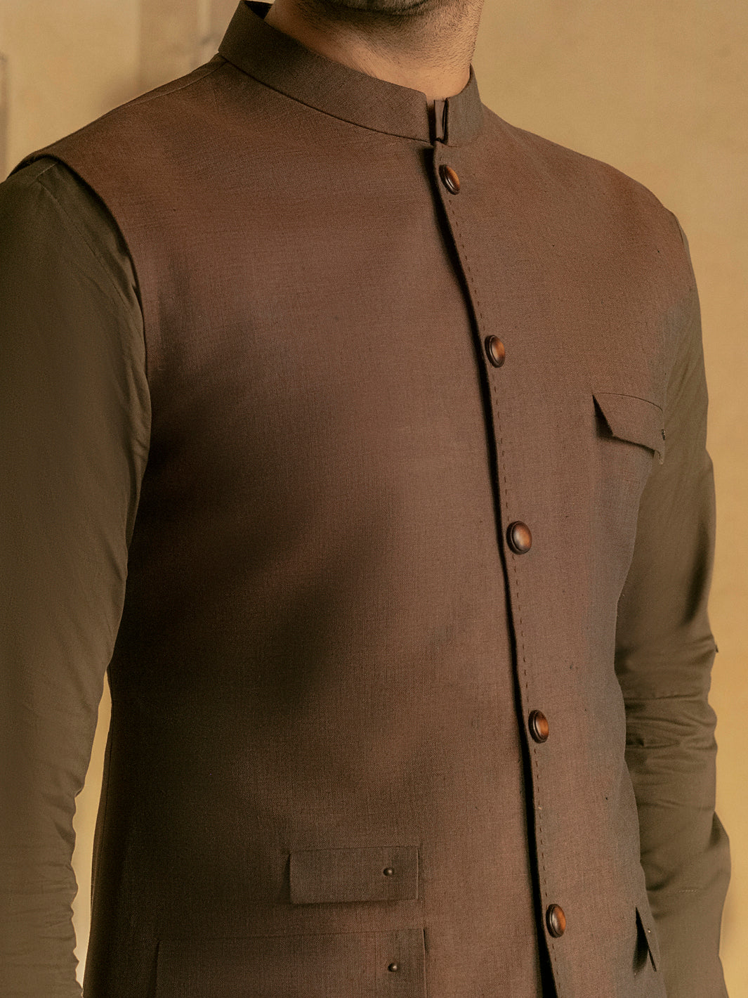 Brown Linen Waistcoat - AL-WC-422