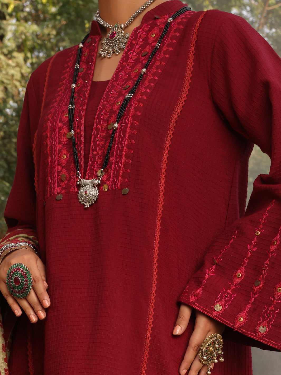 Maroon Dobby Unstitched 3Pc - AWP-3PS-423