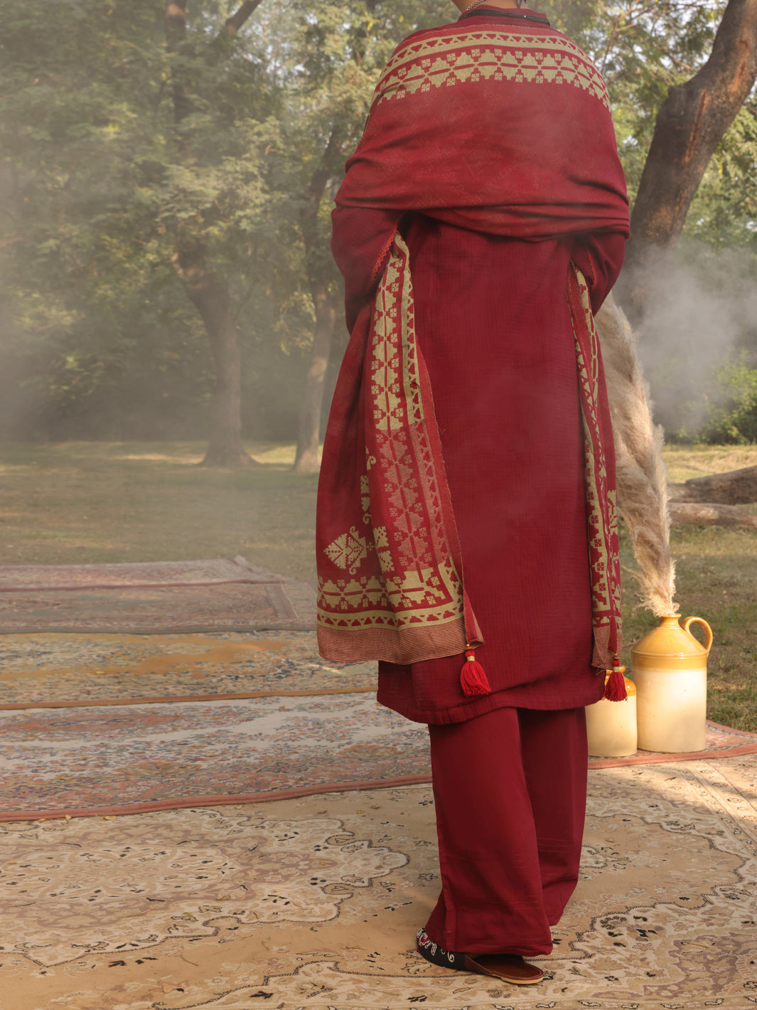 Maroon Dobby Unstitched 3Pc - AWP-3PS-423