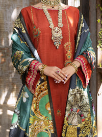 Rust Raw Silk 3 Piece Stitched - ALP-3PS-428
