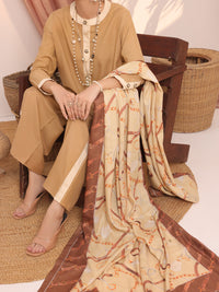Khaki Dobby Viscose Unstitched 3Pc - AWP-3PS-436