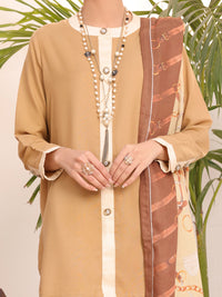 Khaki Dobby Viscose Unstitched 3Pc - AWP-3PS-436