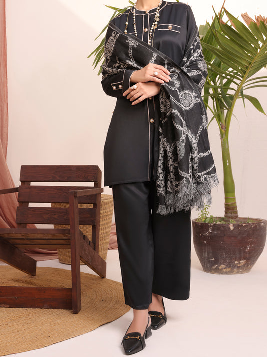 Black Dobby Viscose Unstitched 3 Piece - AWP-3PS-432