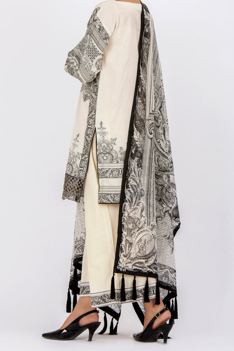 Off White Jacquard 3Pc Stitched - ALP-433