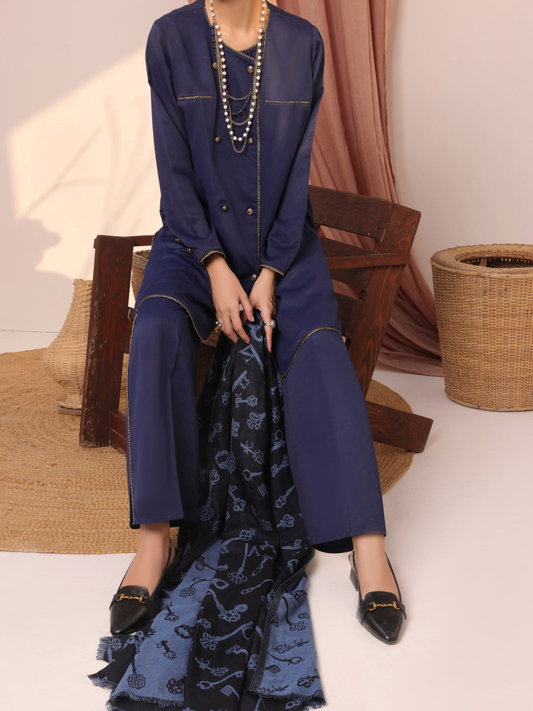 Blue Dobby Viscose Unstitched 3Pc - AWP-3PS-433