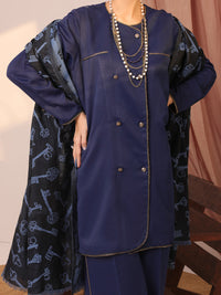 Blue Dobby Viscose Unstitched 3Pc - AWP-3PS-433