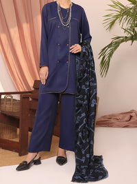 Blue Dobby Viscose Unstitched 3Pc - AWP-3PS-433