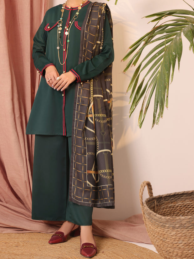 Green Dobby Viscose Unstitched 3 Piece - AWP-3PS-435