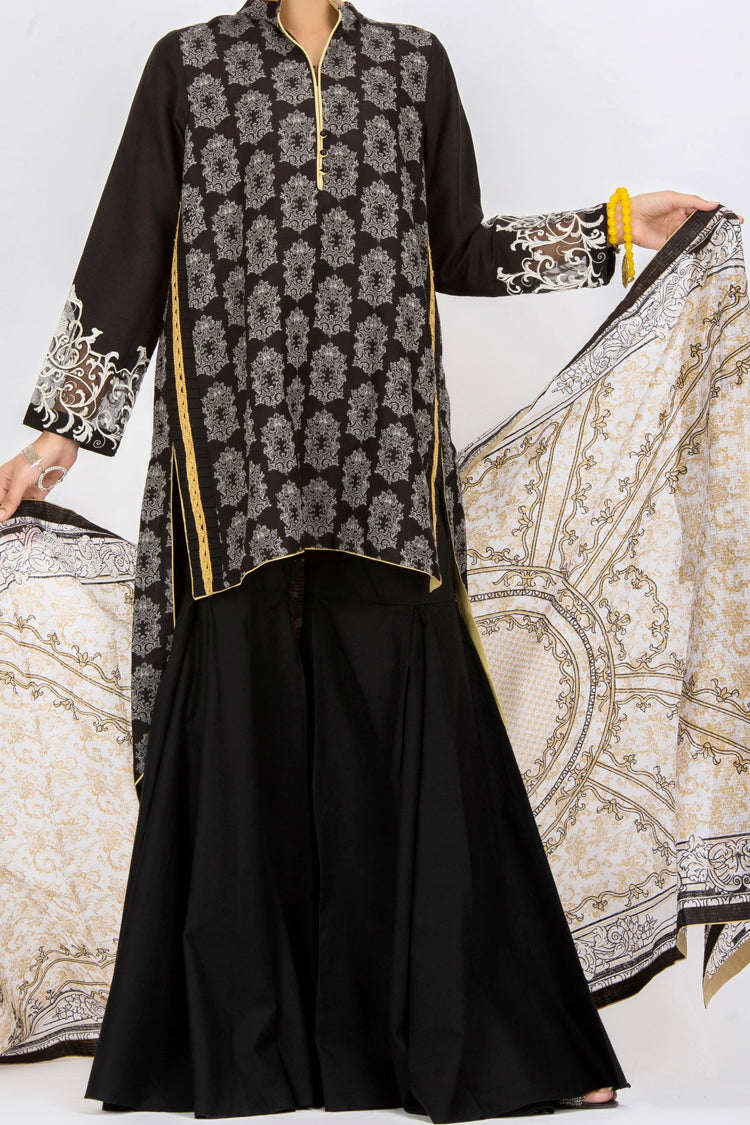 Black Jacquard 3Pc Stitched - ALP-436