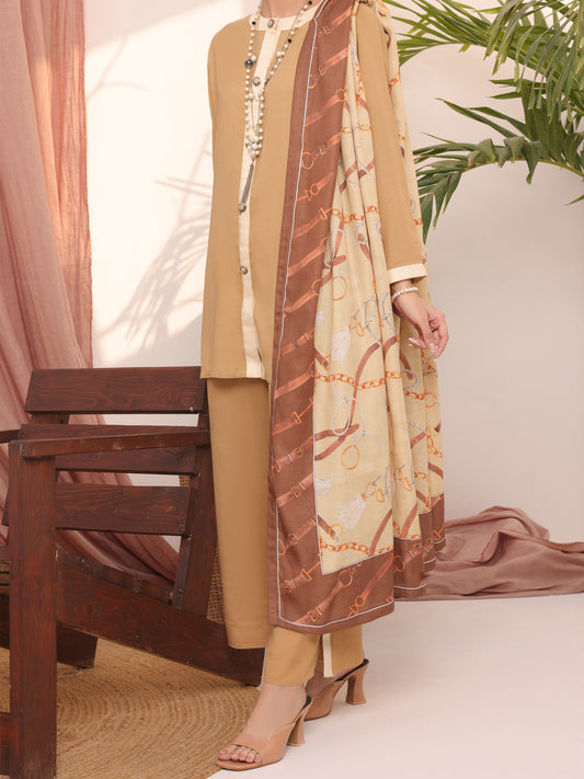 Khaki Dobby Viscose Unstitched 3 Piece - AWP-3PS-436