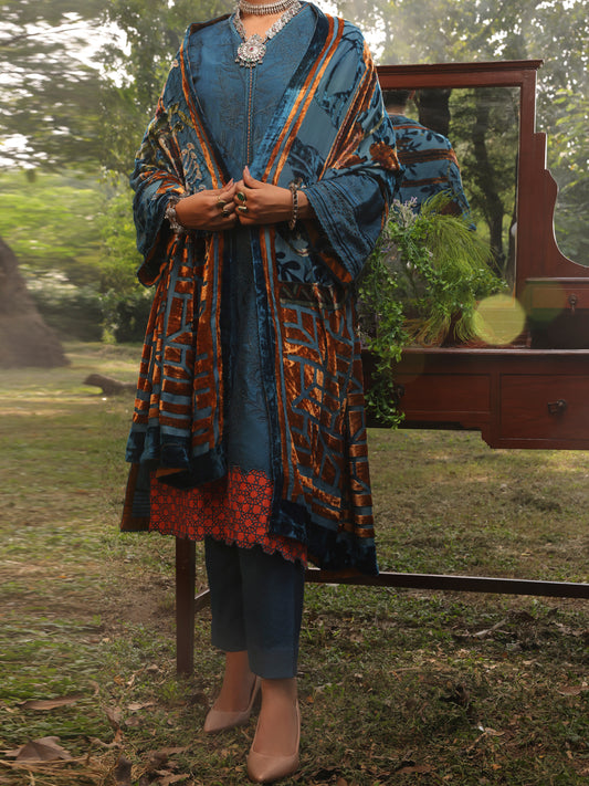 Blue Slub Viscose Unstitched 3Pc - AWP-3PS-438