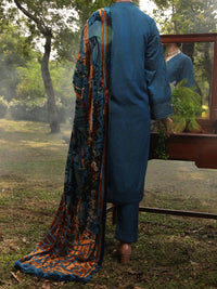 Blue Slub Viscose Unstitched 3Pc - AWP-3PS-438