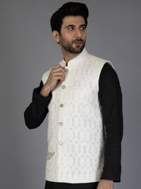 White Textured Waistcoat - AL-WC-439