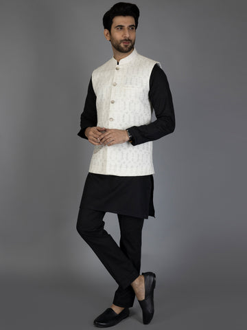 WHITE TEXTURED WAISTCOAT - AL-WC-439