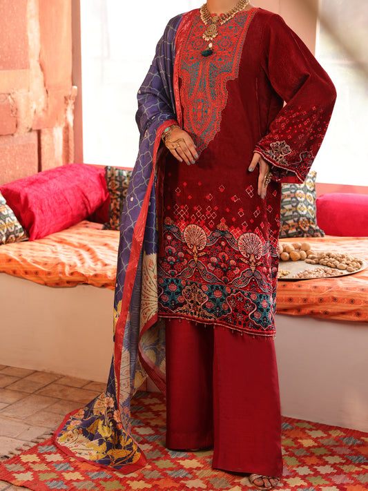 Maroon Velvet 3 Piece Stitched - AWP-3PS-444