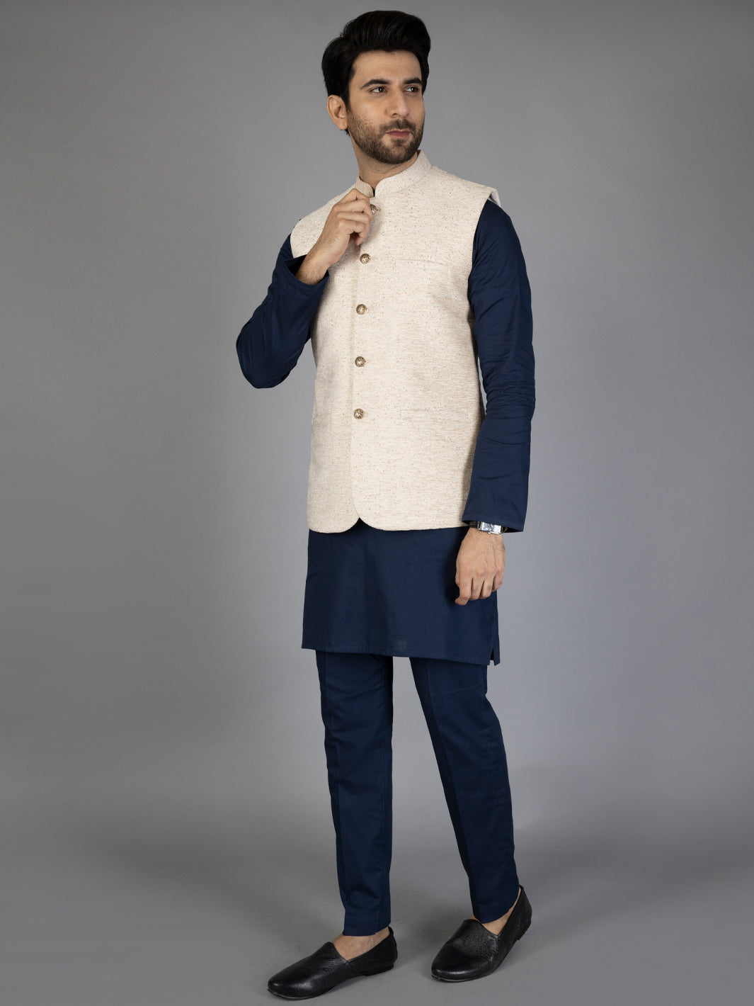 Cream Textured Waistcoat - AL-WC-445