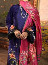 Dark Blue Velvet Unstitched 3Pc - AWP-3PS-445