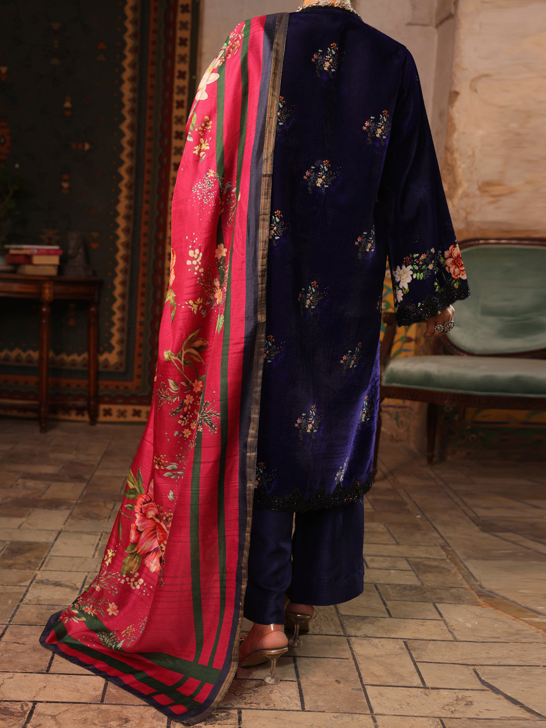 Dark Blue Velvet 3Pc Stitched - AWP-3PS-445