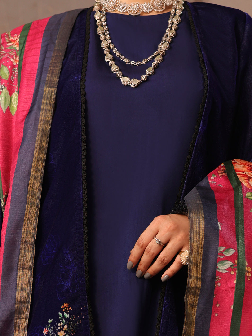 Dark Blue Velvet Unstitched 3Pc - AWP-3PS-445