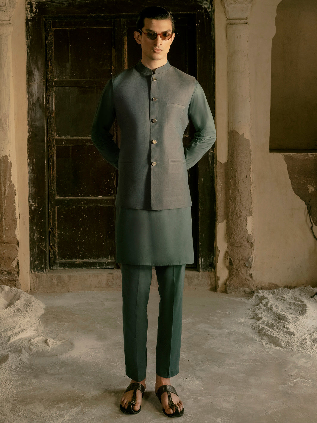 Green Blended Waistcoat - AL-WC-454