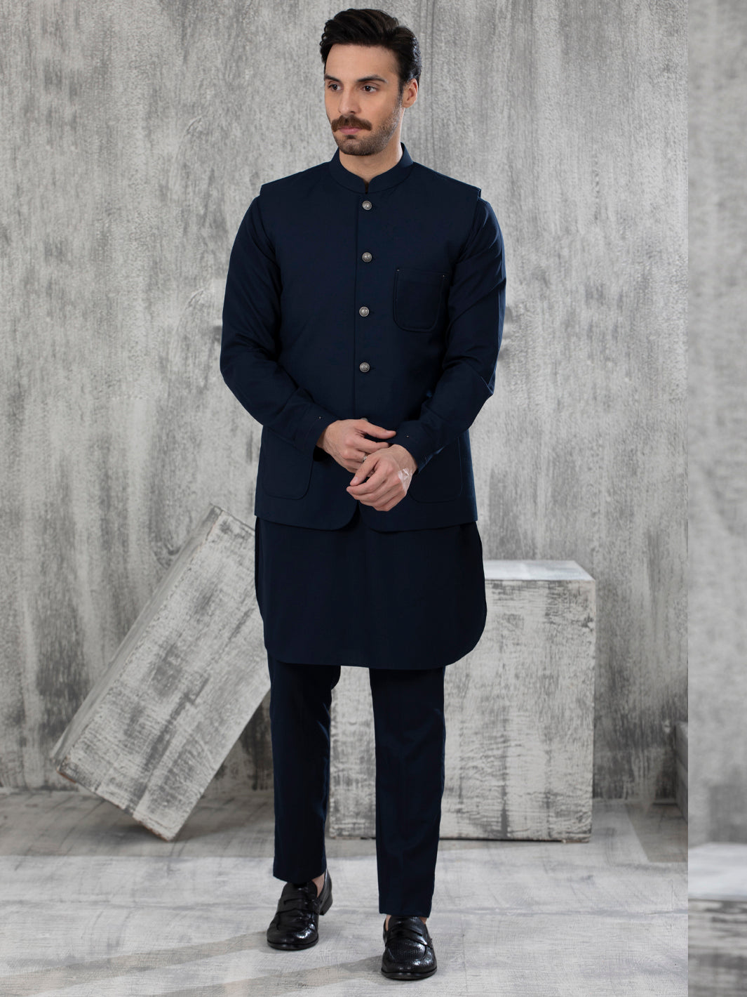 Navy Blue Taflon Rayon Waistcoat - AL-WC-462