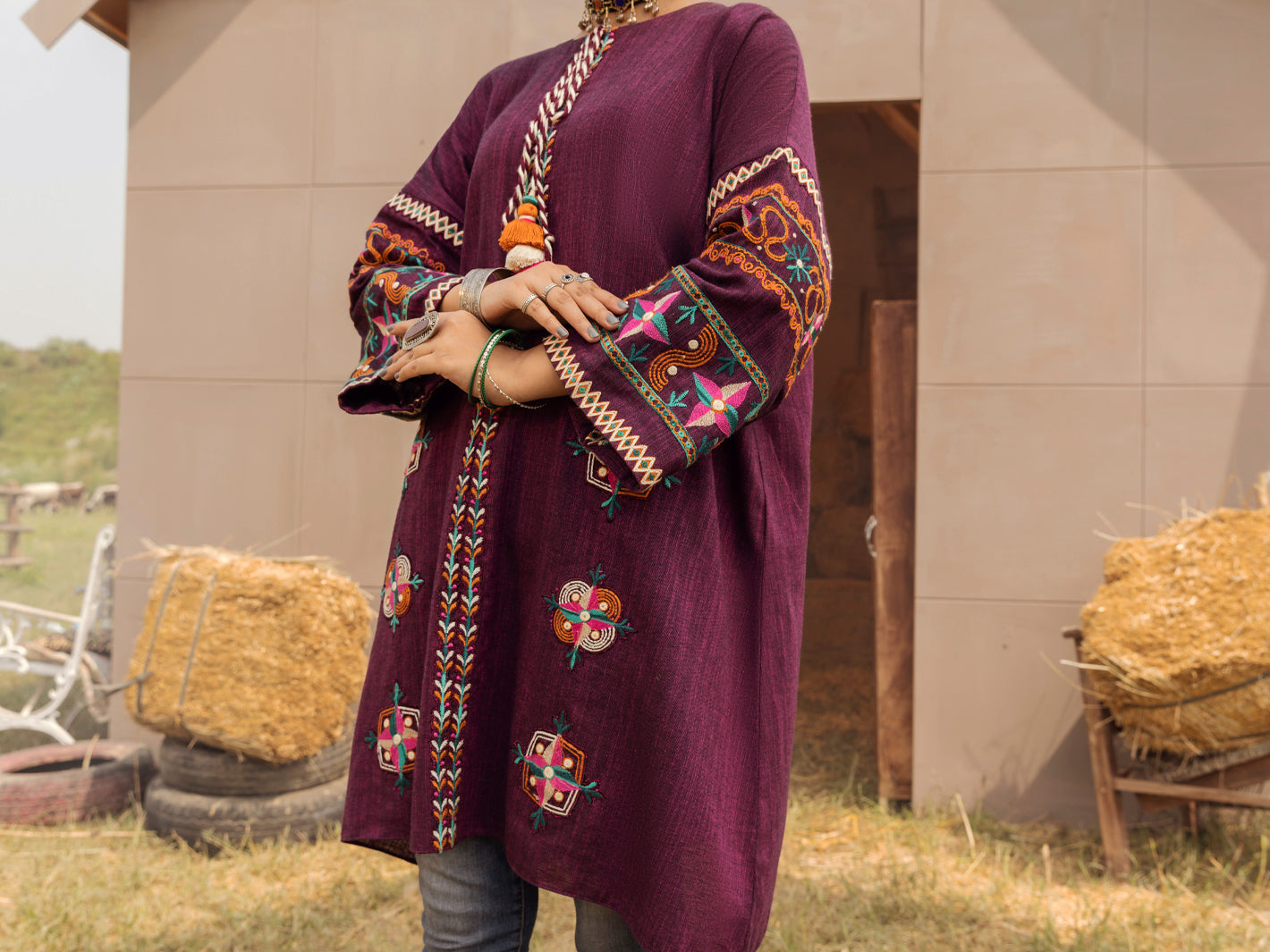 Magenta Yarn-Dyed Two Tone Tunic - AWP-LK-479