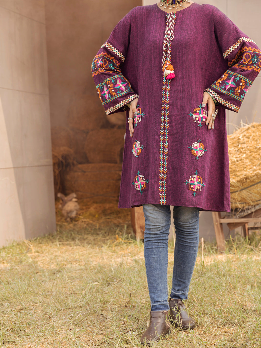 Magenta Yarn-Dyed Two Tone Tunic - AWP-LK-479