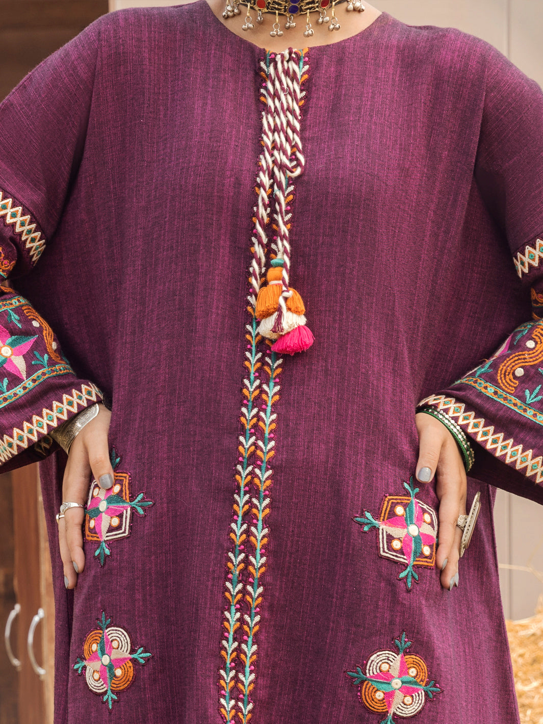 Magenta Yarn-Dyed Two Tone Tunic - AWP-LK-479