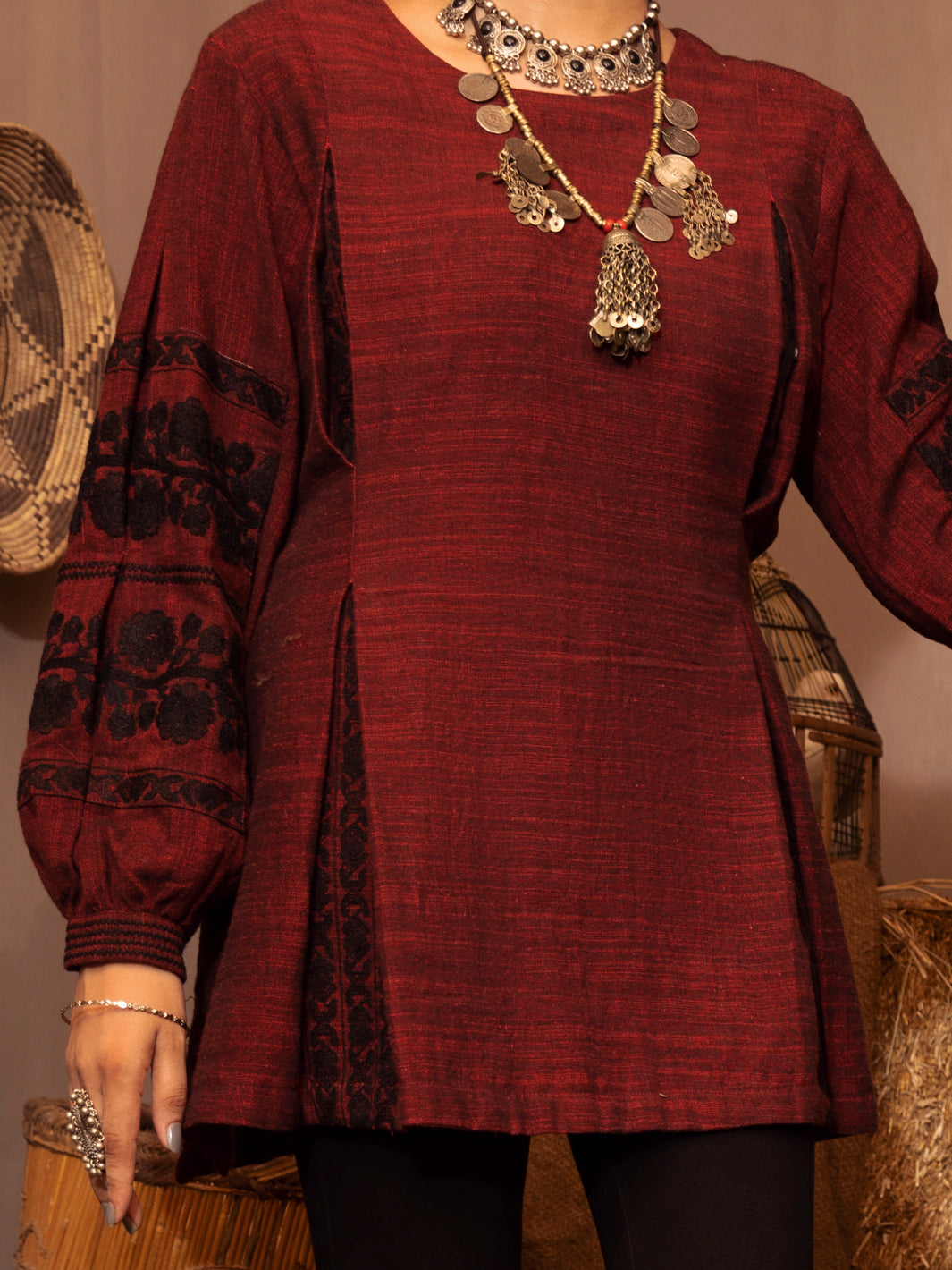 Maroon Yarn-Dyed Two Tone Tunic - AWP-LK-482