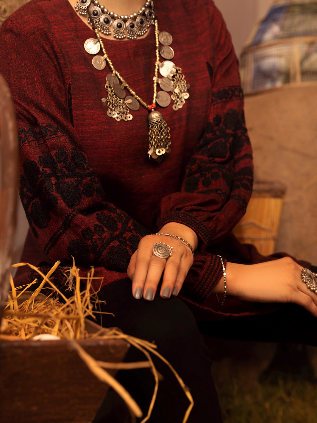 Maroon Yarn-Dyed Two Tone Tunic - AWP-LK-482